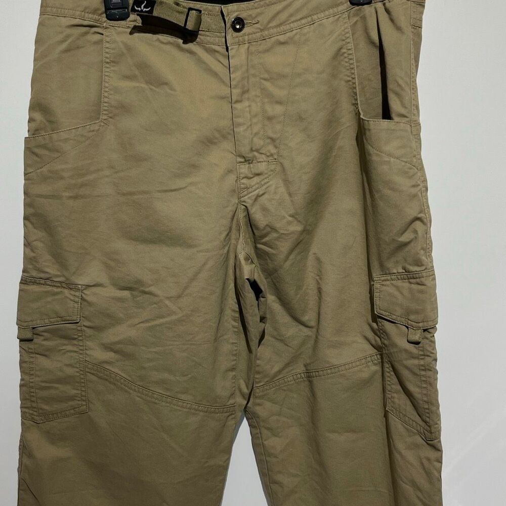 Prana Men's Khaki Tan Belted Stretch Zion Cargo Outdoor Hiking Shorts Size Large